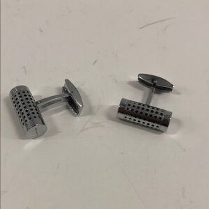 Pink Lotus Silver Perforated Cylinder Cufflinks (2)